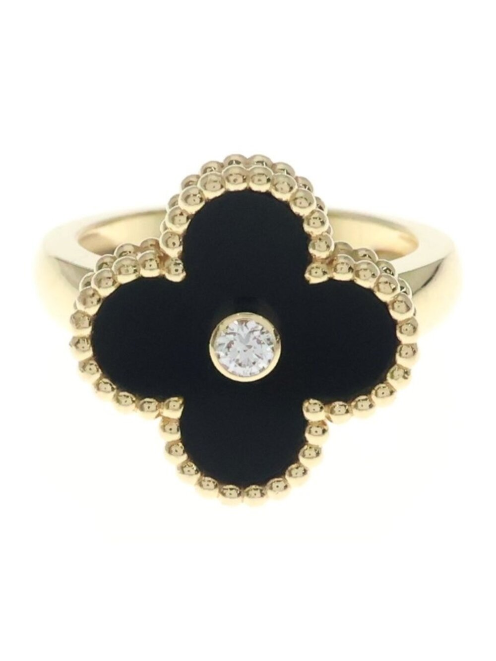 Van Cleef & Arpels Vintage Alhambra Onyx Diamond Ring Yellow Gold Black